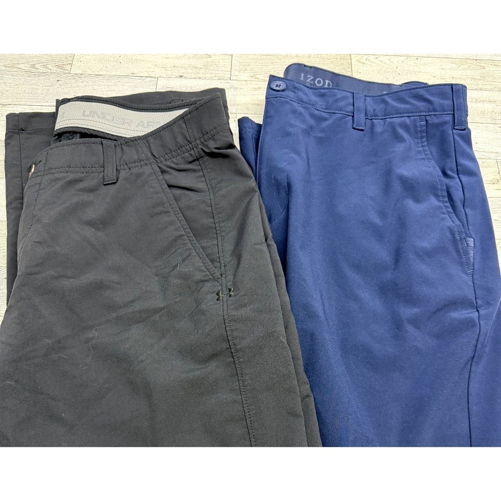 Lot of 2‎ Pair Under Armour Izod Golf Pants Black Navy Mens 34x32